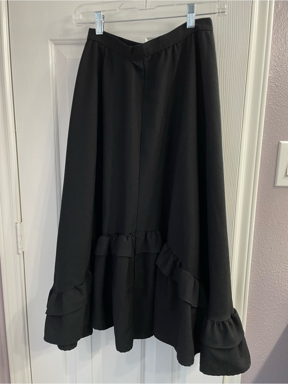 Vintage 1970s Stanart Black Maxi Skirt Ruffled Flared Union USA Made, Size Small - Picture 1 of 8